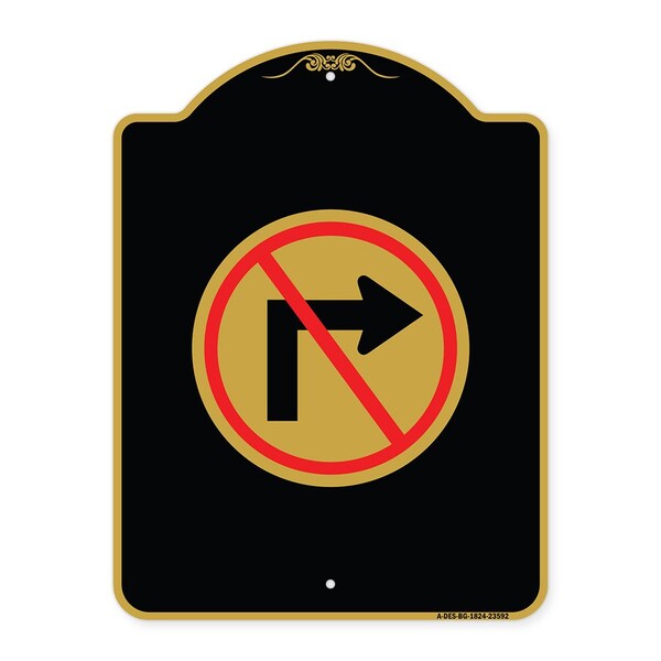 Signmission Designer Series No Right Turn Graphic Only, Black & Gold Aluminum Sign, 18" x 24", BG-1824-23592 A-DES-BG-1824-23592 - main
